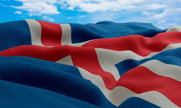 Σημαία Ισλανδίας Στον Άνεμο Ρεαλιστική Και Κυματιστή Σημαία Υφάσματος Απόδοση — Φωτογραφία Αρχείου