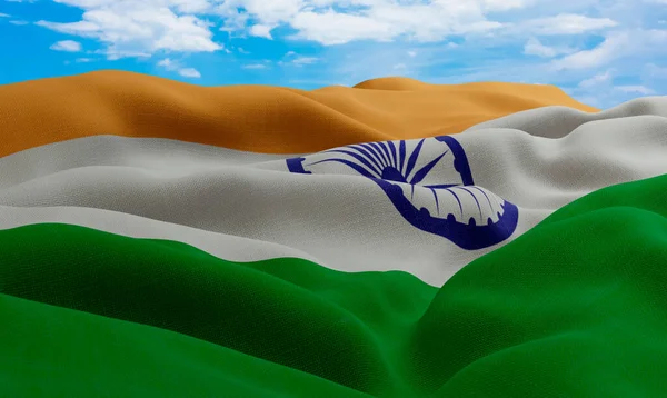 印度在风中飘扬 现实主义和波浪形面料旗帜 3D渲染 — 图库照片