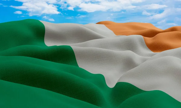 Ireland Flag Wind Realistic Wavy Fabric Flag Rendering — Stock Photo, Image