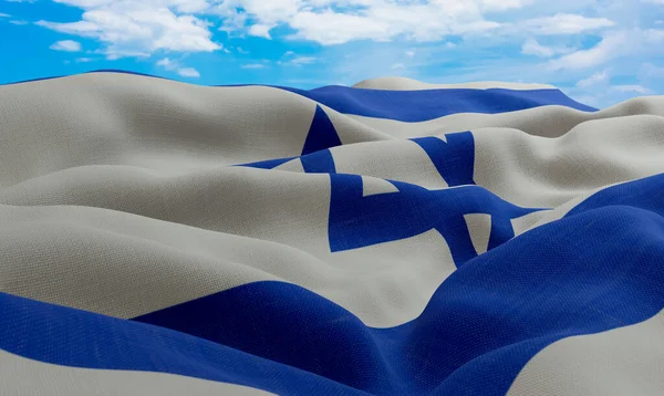Israel Flagga Vinden Realistisk Och Vågig Tygflagga Rendering — Stockfoto
