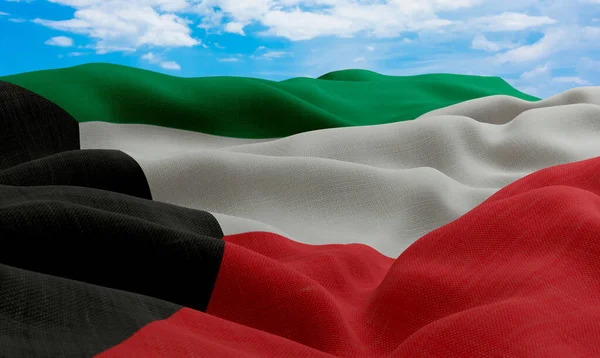 Kuwait Flag Wind Realistic Wavy Fabric Flag Rendering — Stock Photo, Image