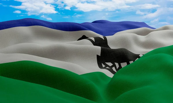 Lesotho Flagga Vinden Realistisk Och Vågig Tygflagga Rendering — Stockfoto