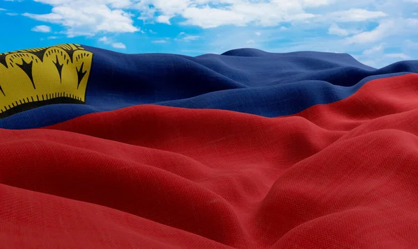 Bandeira Liechtenstein Vento Bandeira Tecido Realista Ondulado Renderização — Fotografia de Stock