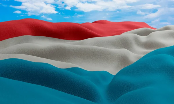 Lüksemburg Bayrağı Rüzgarda Uçuşuyor Gerçekçi Dalgalı Kumaş Bayrağı Görüntüleme — Stok fotoğraf
