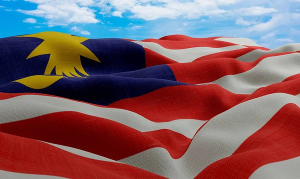 Bandera Malasia Viento Bandera Tela Realista Ondulada Renderizado — Foto de Stock