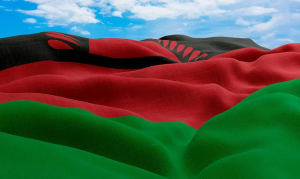 Malawi Flagga Vinden Realistisk Och Vågig Tygflagga Rendering — Stockfoto