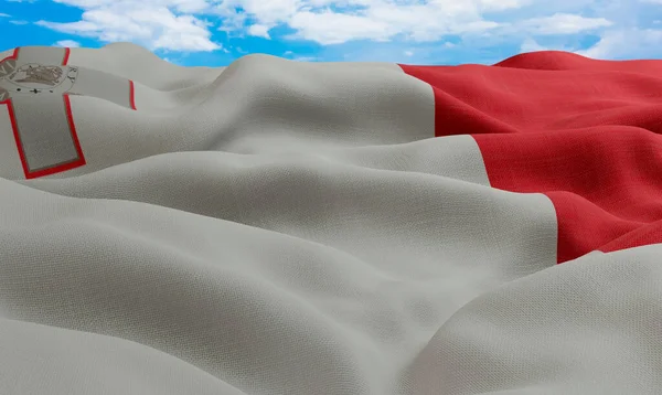 Malta Flagga Vinden Realistisk Och Vågig Tygflagga Rendering — Stockfoto