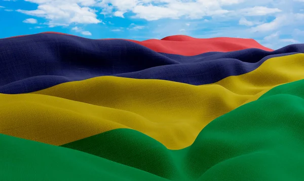 Bandeira Mauriciana Vento Bandeira Tecido Realista Ondulado Renderização — Fotografia de Stock