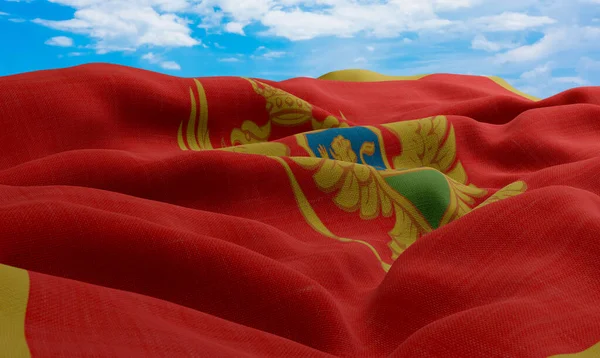 黑山国旗迎风飘扬 现实主义和波浪形面料旗帜 3D渲染 — 图库照片