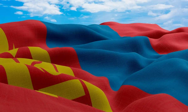 Mongoliets Flagga Vinden Realistisk Och Vågig Tygflagga Rendering — Stockfoto