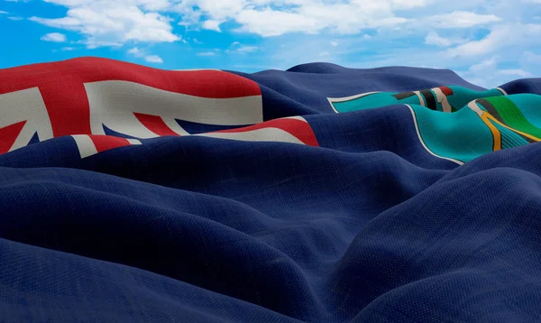 蒙特塞拉特的国旗迎风飘扬 现实主义和波浪形面料旗帜 3D渲染 — 图库照片