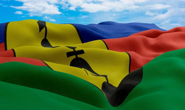 Kaledónia Zászló Szélben Reális Hullámos Szövet Zászló Renderelés — Stock Fotó
