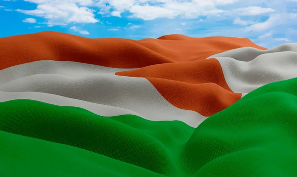 Rüzgardaki Nijer Bayrağı Gerçekçi Dalgalı Kumaş Bayrağı Görüntüleme — Stok fotoğraf