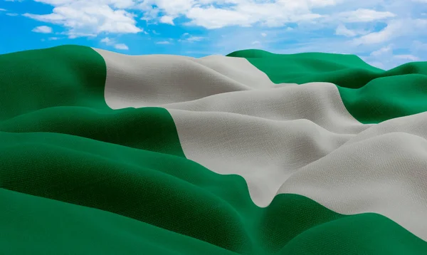 尼日利亚在风中飘扬 现实主义和波浪形面料旗帜 3D渲染 — 图库照片