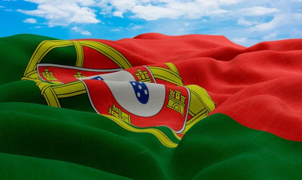 Portugal Vlag Wind Realistische Golvende Stof Vlag Weergave — Stockfoto