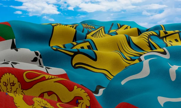 Saint Pierre Och Miquelon Flagga Vinden Realistisk Och Vågig Tygflagga — Stockfoto