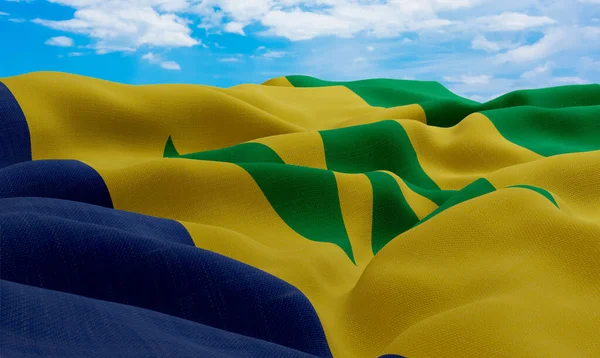 Saint Vincent Grenadine Bandiera Nel Vento Bandiera Tessuto Realistico Ondulato — Foto Stock