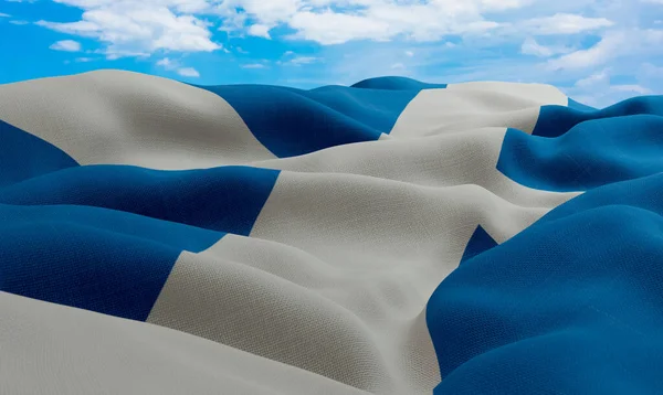 Skottlands Flagga Vinden Realistisk Och Vågig Tygflagga Rendering — Stockfoto
