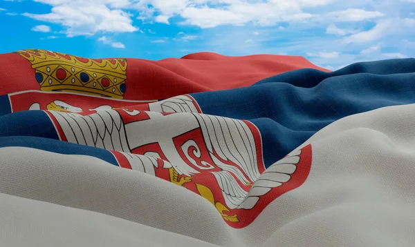 Sırbistan Bayrağı Rüzgarda Savruldu Gerçekçi Dalgalı Kumaş Bayrağı Görüntüleme — Stok fotoğraf