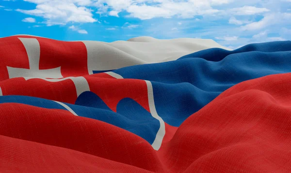 Прапор Словаччини Під Вітром Реалістичний Хвилястий Прапор Візуалізація — стокове фото