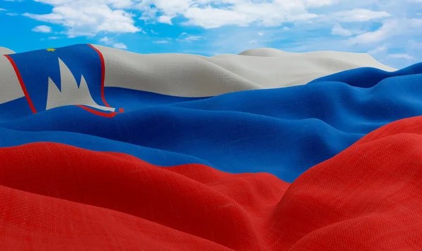 Slovenia flag in the wind. Realistic and wavy fabric flag. 3D rendering.