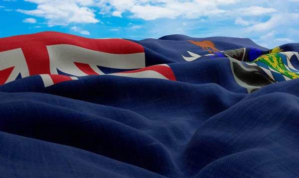 南乔治亚岛和南桑威奇群岛在风中飘扬 现实主义和波浪形面料旗帜 3D渲染 — 图库照片