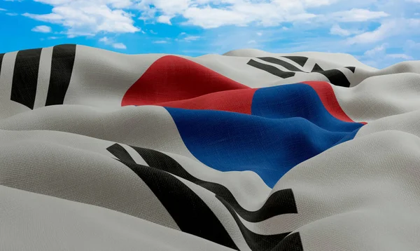 South Korea Flag Wind Realistic Wavy Fabric Flag Rendering — Stock Photo, Image