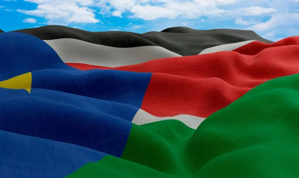 South Sudan Flag Wind Realistic Wavy Fabric Flag Rendering — Stock Photo, Image