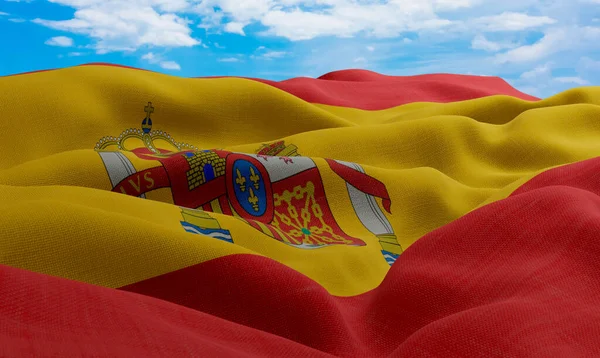 Spanien Flagga Vinden Realistisk Och Vågig Tygflagga Rendering — Stockfoto