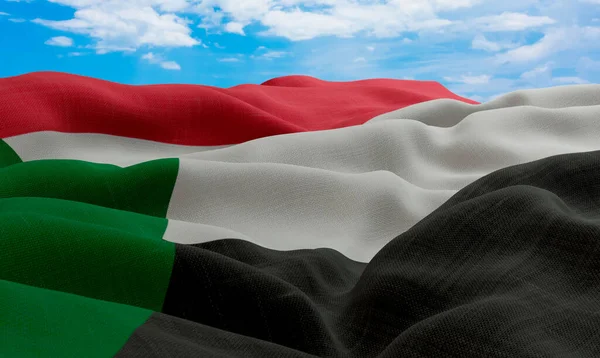 Sudan Flag Wind Realistic Wavy Fabric Flag Rendering — Stock Photo, Image