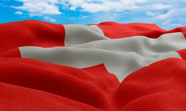 Schweiz Flagga Vinden Realistisk Och Vågig Tygflagga Rendering — Stockfoto