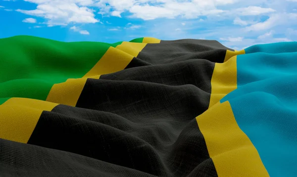 Rüzgarda Tanzanya Bayrağı Gerçekçi Dalgalı Kumaş Bayrağı Görüntüleme — Stok fotoğraf
