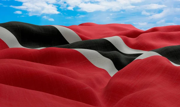 Trinidad Tobago Zászló Szélben Reális Hullámos Szövet Zászló Renderelés — Stock Fotó