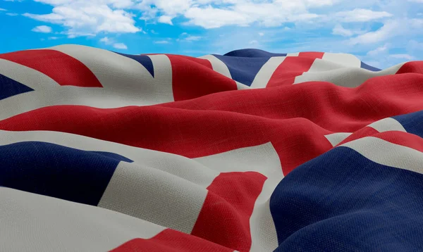 英国国旗迎风飘扬 现实主义和波浪形面料旗帜 3D渲染 — 图库照片