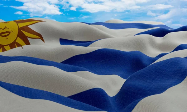 Uruguay Flag Wind Realistic Wavy Fabric Flag Rendering — Stock Photo, Image