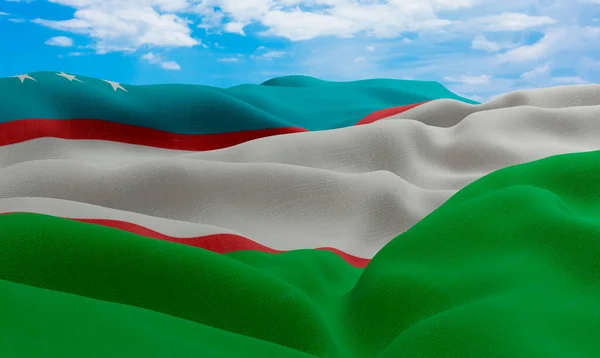 Özbekistan Bayrağı Rüzgarda Savruluyor Gerçekçi Dalgalı Kumaş Bayrağı Görüntüleme — Stok fotoğraf