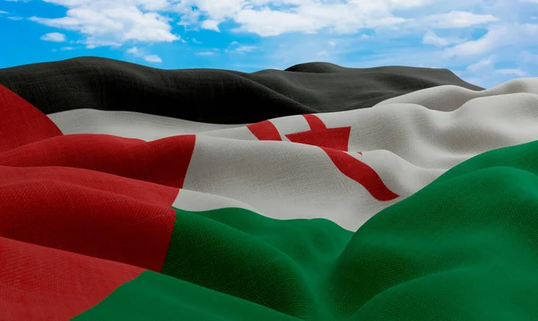 Western Sahara Flag Wind Realistic Wavy Fabric Flag Rendering — Stock Photo, Image