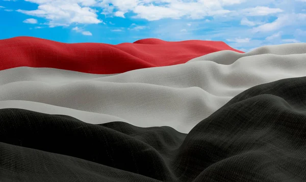 Bandeira Iémen Vento Bandeira Tecido Realista Ondulado Renderização — Fotografia de Stock