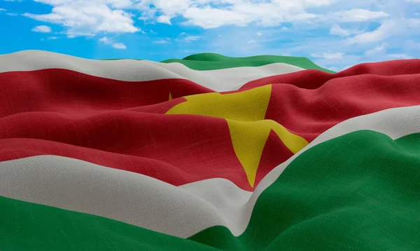 Suriname Flag Wind Realistic Wavy Fabric Flag Rendering Stock Image