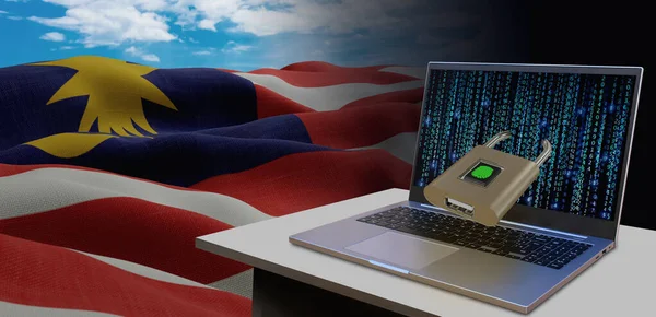 Ondeando Bandera Nacional Malasia Concepto Tecnología Información Seguridad Datos Para — Foto de Stock