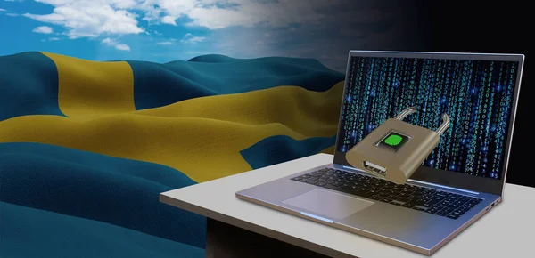 Хвиля Національного Прапора Швеції Концепція Інформаційних Технологій Безпеки Даних Запобігання — стокове фото