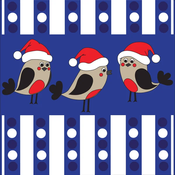 Αστεία πουλιά σε ένα καπέλα Χριστουγέννων — Διανυσματικό Αρχείο