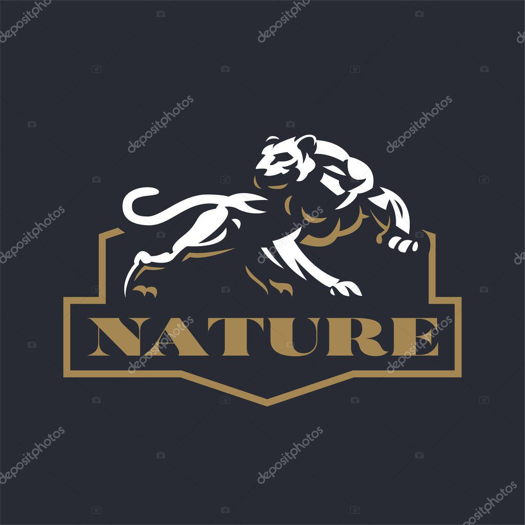 A panther or puma prepared to attack. Stylized vector illustration.