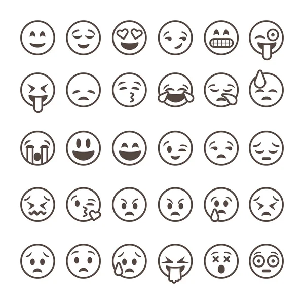 Set of outline emoticons, emoji isolated on white background, vector illustration. — Stock Vector