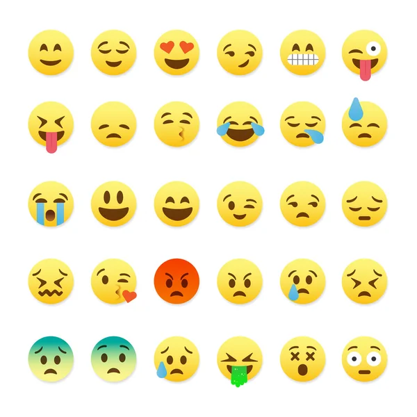 Conjunto de emoticons sorridentes bonitos, design plano emoji — Vetor de Stock