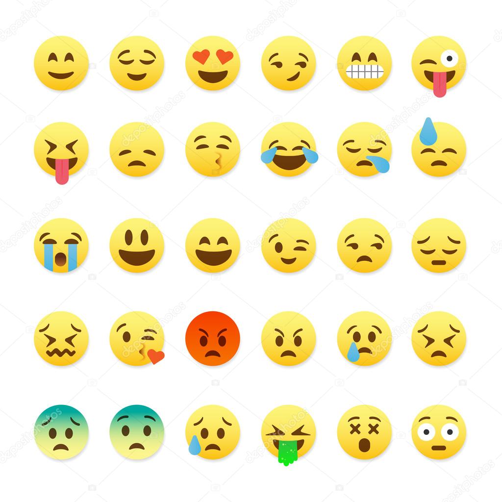 Set of cute smiley emoticons, emoji flat design
