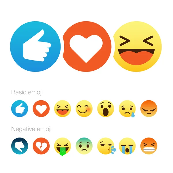 Set di emoticon sorriso carino, design piatto — Vettoriale Stock