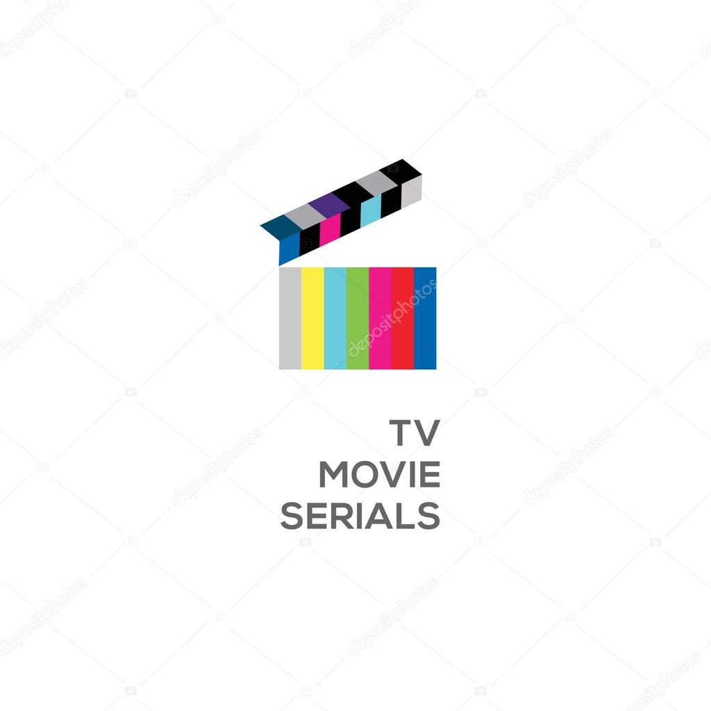 Logo for online TV, movie, serials, open clapperboard, vector illustration.