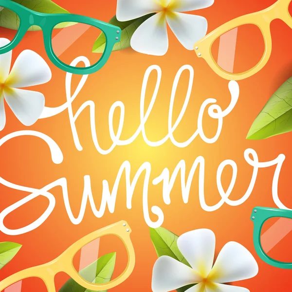 Hello summer background with tropical flowers — Stock Vector