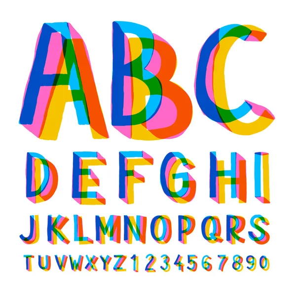 Alfabeto colorido criativo e números — Vetor de Stock